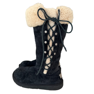 UGG Australia Upside 5163 Black Suede Knee High Lace Up Winter Snow Boots Sz 5